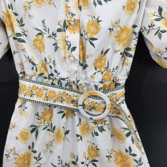 Joie White yellow floral puff sleeve mini dress Azaleia spring summer flirty 10 - Picture 2 of 16